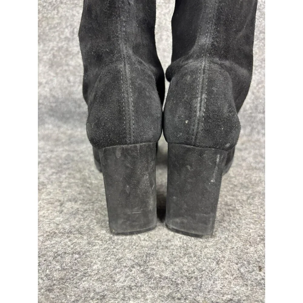 Stuart Weitzman Boots Womens Size 7.5 Black Suede Over The Knee Tall Block Heel‎